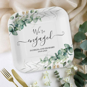 Assiettes En Carton Nous sommes Engaged Gold Greenery Fiançailles
