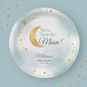 Assiettes En Carton Nous sommes ravis pour la Baby Shower Bleue Pleine