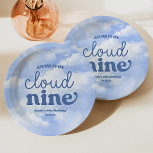Assiettes En Carton Nous Sommes Sur Nuage Neuf Bleu 9e Fête Anniversai