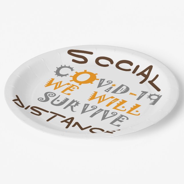 Assiettes En Carton Nous survivrons à COVID-19 - Force et résilience (Angle)