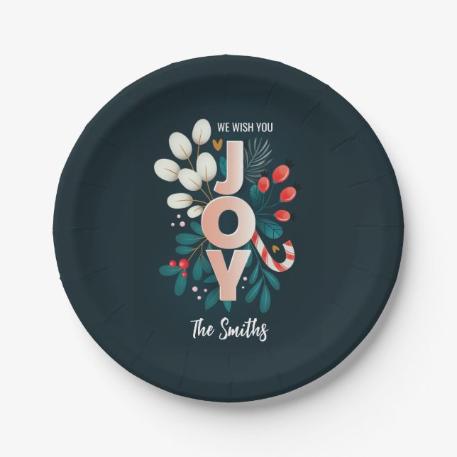 Assiettes En Carton Nous Vous Souhaitons JOIR, Sucre de canne de Noël  (Devant)
