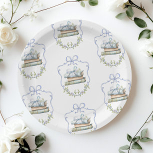 Assiettes En Carton Nouveau chapitre Ruban bleu Bow baby shower Vintag