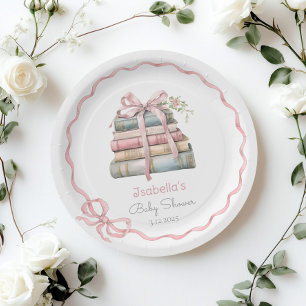 Assiettes En Carton Nouveau chapitre ruban rose Bow fille baby shower