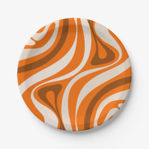 Assiettes En Carton Nouveau Groove Retro Motifs Abstraits Orange Brown