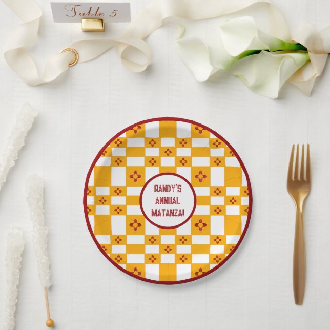 Assiettes En Carton Nouveau-Mexique Zia Jaune Rouge Blanc Carrés (Mariage)