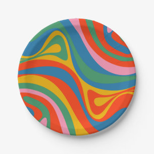 Assiettes En Carton Nouveau Motif Abstrait coloré Groove Retro Trippy