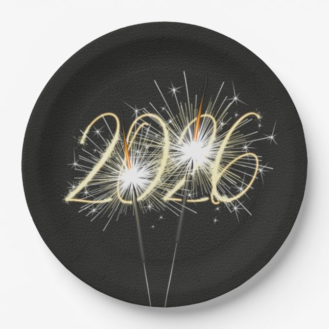 Assiettes En Carton Nouvel An 2026 Party Sparklers Plaque en papier (Devant)