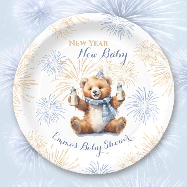 Assiettes En Carton Nouvel an Bleu Boy Baby shower Plaques de papier (New Year Blue Boy Baby Shower Paper Plates)