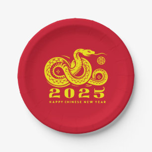 Assiettes En Carton Nouvel An chinois du serpent traditionnel rouge 20