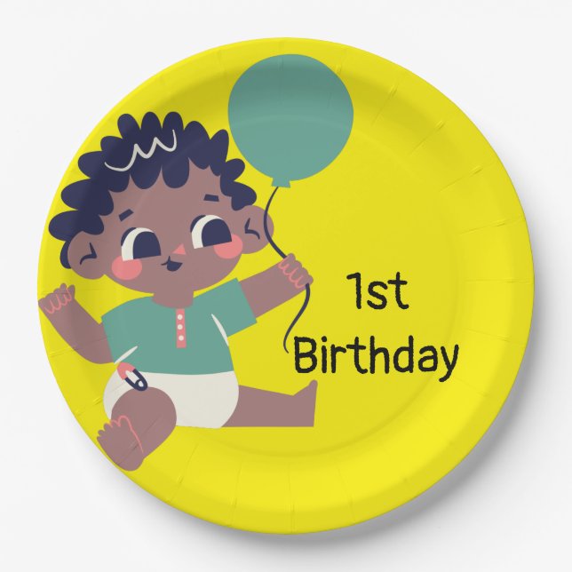 Assiettes En Carton Nouvel anniversaire de bébé (afro-américain) (Devant)