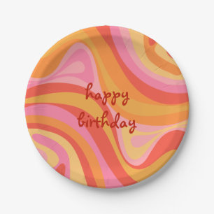 Assiettes En Carton Nouvel anniversaire de Groove Retro Abstrait rose 