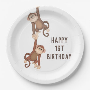 Assiettes En Carton Nouvel Anniversaire Des Singes En Blanc