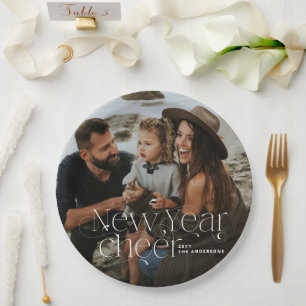 Assiettes En Carton Nouvelle année Photo élégante Art Déco typographie