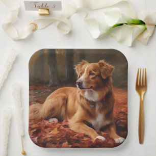 Assiettes En Carton Nouvelle-Écosse Canard Terrier À L'Automne Feuille