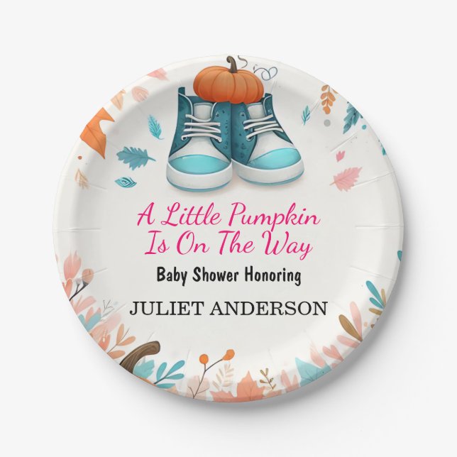 Assiettes En Carton Nouvelle ferme rose bleu Boho Girl Boy Baby shower (Devant)