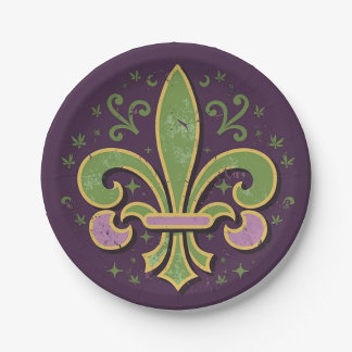 Assiettes En Carton Nouvelle-Orléans fleur de lis vert et violet