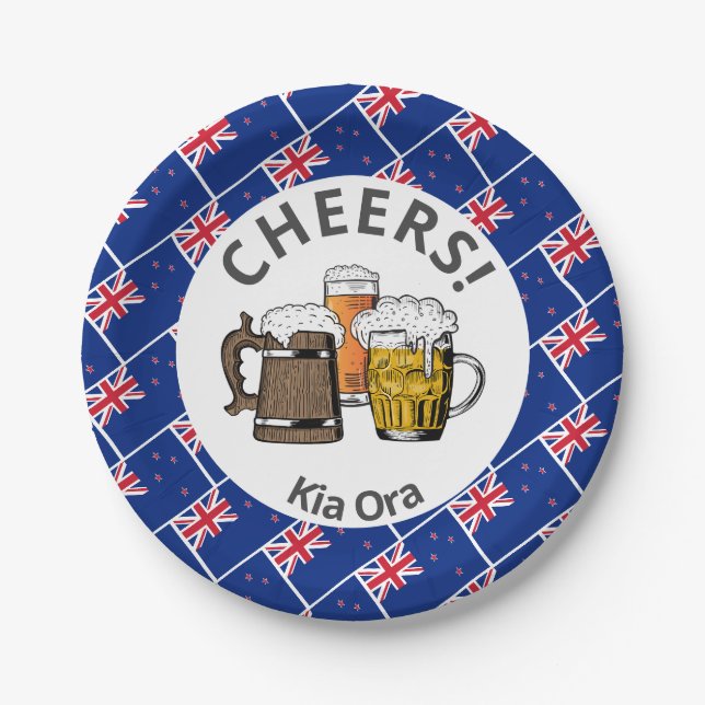 Assiettes En Carton NOUVELLE-ZÉLANDE Bravo à la bière Kia Ora (Devant)
