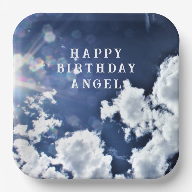 Assiettes En Carton Nuages célestes "Joyeux Anniversaire" "Ange" (Recto)