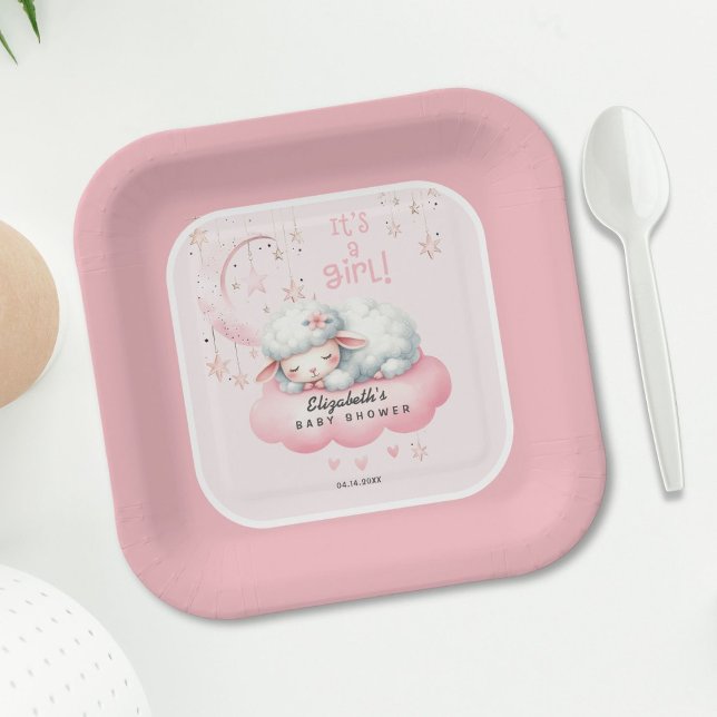 Assiettes En Carton Nuages de lune Baby shower d'agneau rose (Créateur téléchargé)