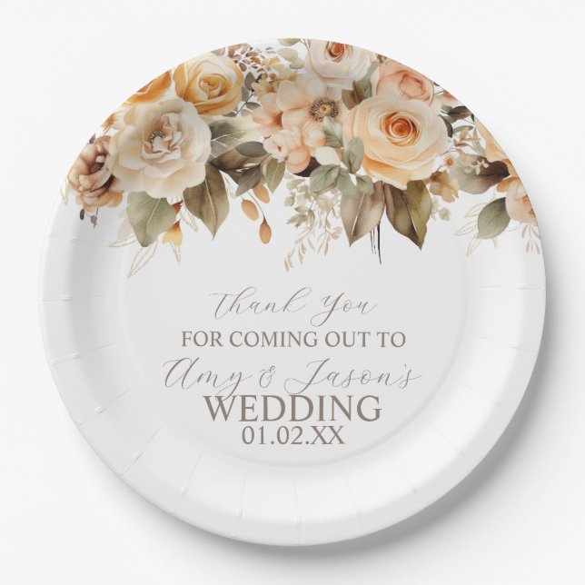 Assiettes En Carton Nuetral Beige Floral Mariage botanique Brown (Devant)