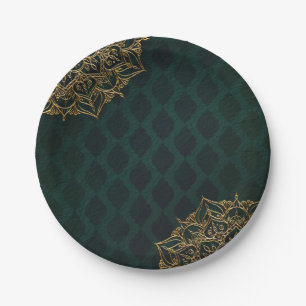 Assiettes En Carton Nuit arabe marocaine verte et or mariage