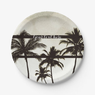 Assiettes En Carton Nuit chaude blanche tropicale des palmiers