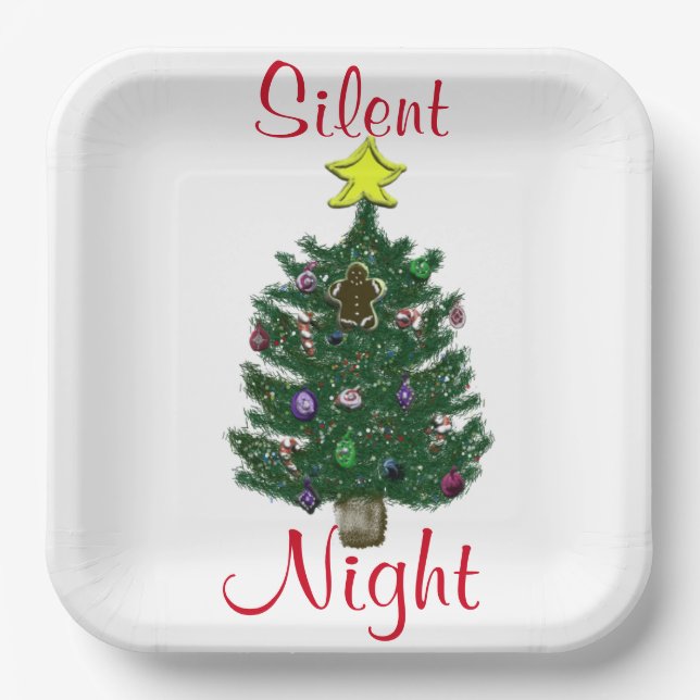 Assiettes En Carton Nuit silencieuse de l'arbre de Noël (Recto)