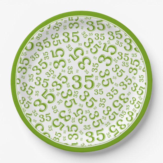 Assiettes En Carton Numéro aléatoire de 35 ans Motif vert/blanc (Devant)