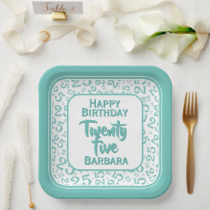 Assiettes En Carton Numéro aléatoire du 25e parti Motif Turquoise/blan