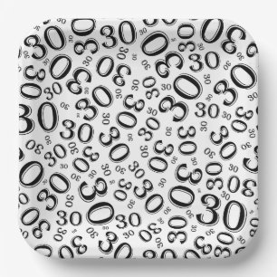 Assiettes En Carton Numéro aléatoire du 30e âge Motif noir/blanc