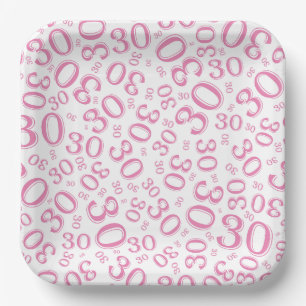 Assiettes En Carton Numéro aléatoire du 30e âge Motif rose/blanc