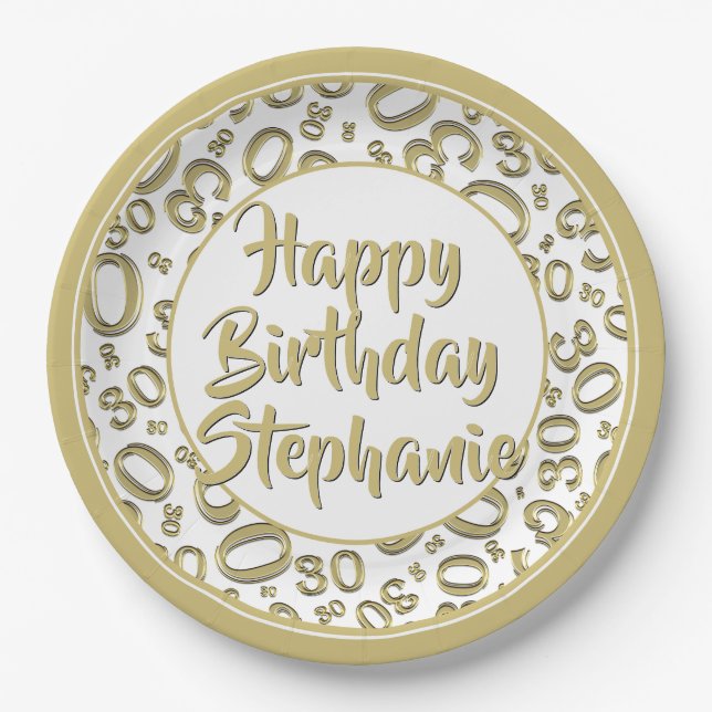 Assiettes En Carton Numéro aléatoire du 30e parti Motif or/blanc (Devant)