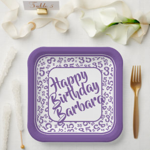 Assiettes En Carton Numéro aléatoire du 35e parti Motif violet/blanc