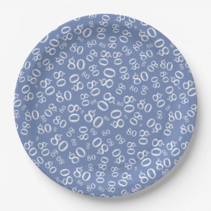 Assiettes En Carton Numéro aléatoire du 80e parti Motif bleu/blanc