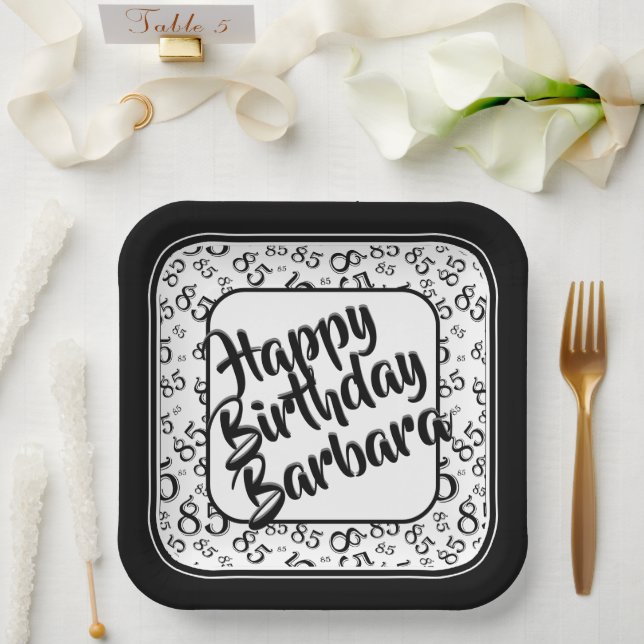 Assiettes En Carton Numéro aléatoire du 85e parti Motif noir/blanc (Mariage)