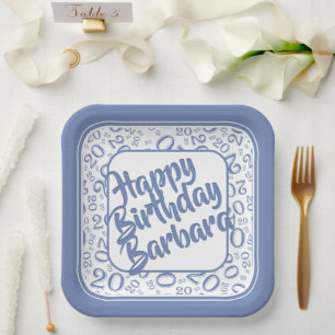 Assiettes En Carton Numéro de fête du 20e anniversaire Motif Bleu Blan