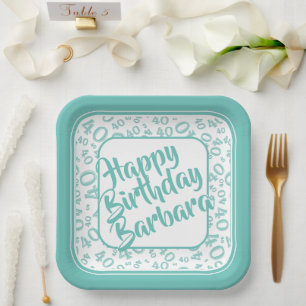 Assiettes En Carton Numéro de fête du 40e anniversaire Motif Turquoise