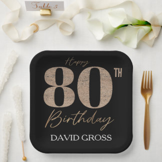 Assiettes En Carton Numéros de Parties scintillant noir et or 80e anni