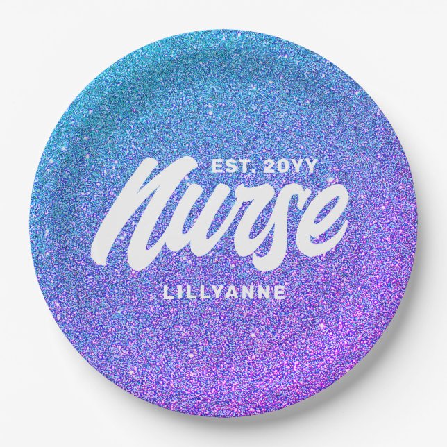Assiettes En Carton Nurse RN Graduation Blue Purple Parties scintillan (Devant)