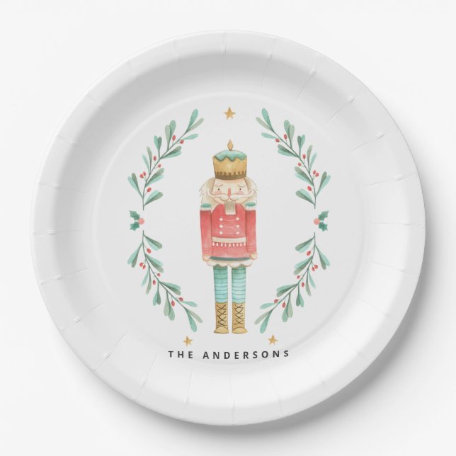 Assiettes En Carton Nutcracker aquarelle botanique mignon Pos de Noël (Devant)