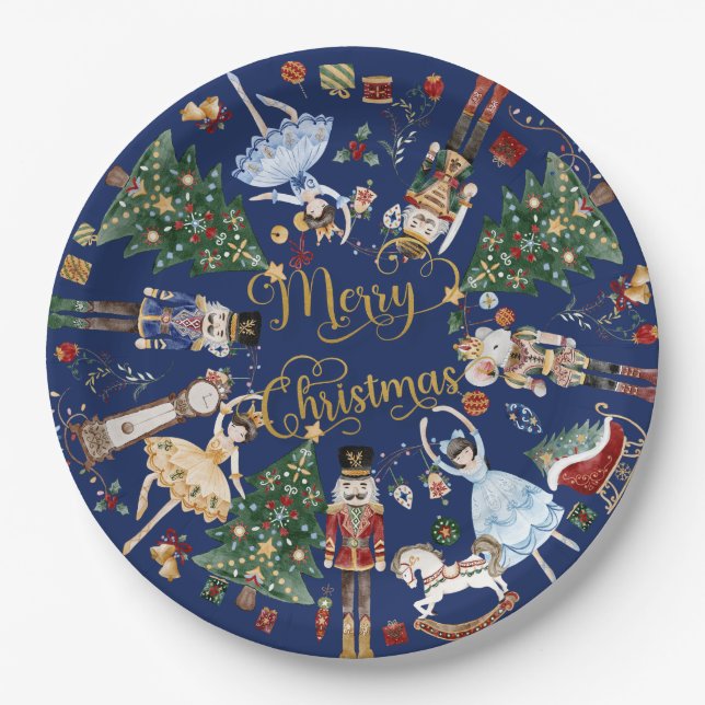 Assiettes En Carton Nutcracker Ballet Joyeux Noël Vintage (Devant)