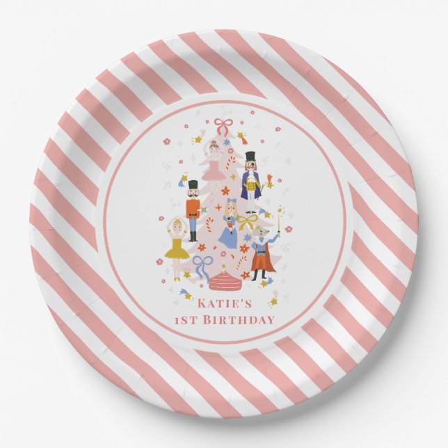 Assiettes En Carton Nutcracker Pink Christmas Tree Anniversaire (Devant)