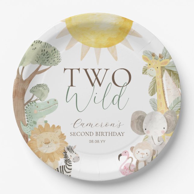 Assiettes En Carton Nyala Safari Animaux Deux Sauvages Deuxième Annive (Devant)