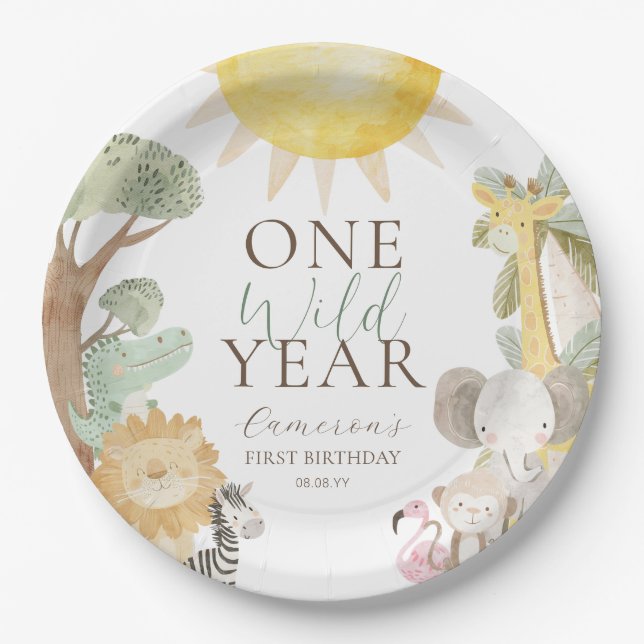 Assiettes En Carton Nyala Safari Animaux Une année sauvage Premier ann (Devant)