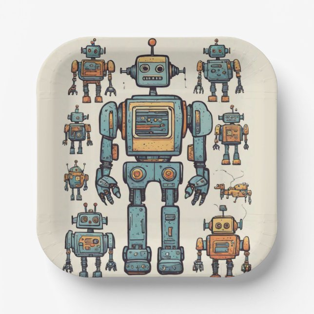 Assiettes En Carton Obtenez dans Gear Robot Anniversaire - Gros Robot (Recto)
