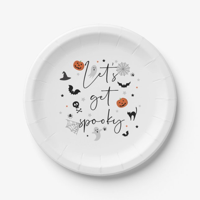 Assiettes En Carton Obtenons éffrayant Halloween Plaque de fête blanc (Devant)