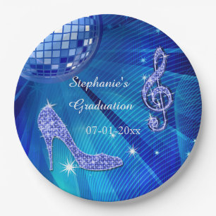 Assiettes En Carton Obtention du diplôme bleue de boule et de talons