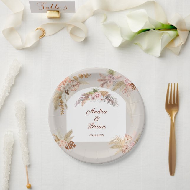 Assiettes En Carton Occasion spéciale Boho Pampas Grass (Mariage)