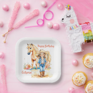 Assiettes En Carton Occidentale Cowgirl and Horse Personnalisé Anniver