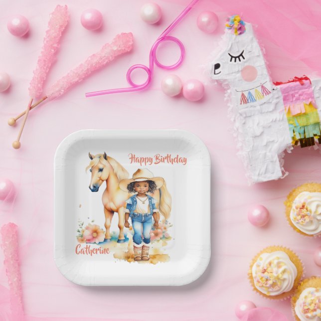 Assiettes En Carton Occidentale Cowgirl and Horse Personnalisé Anniver (Fête)